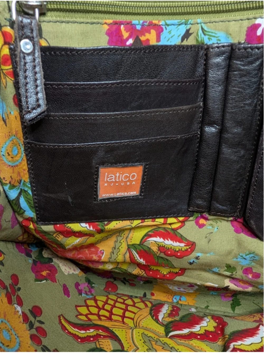 LATICO Leather Laptop Tote Bag Brown Organizer Shoulder Briefcase Floral Lined